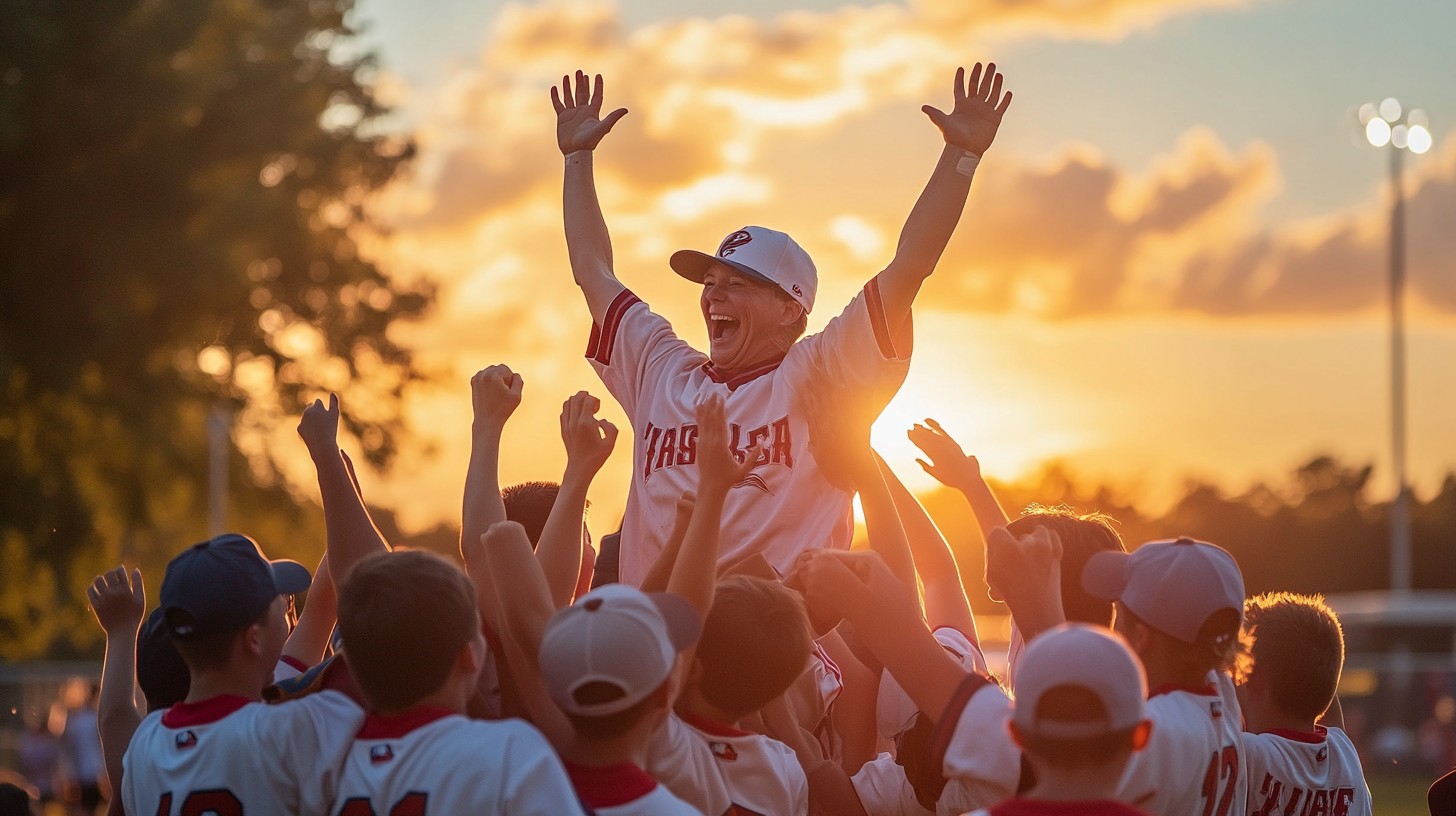 Baseball team celebrating victory
